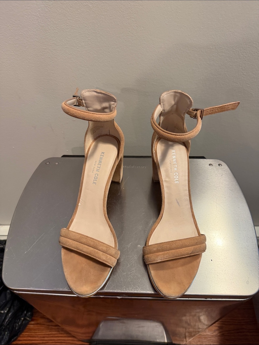 Kenneth Cole Tan Suede Ankle-Strap Block Heel Sandals
